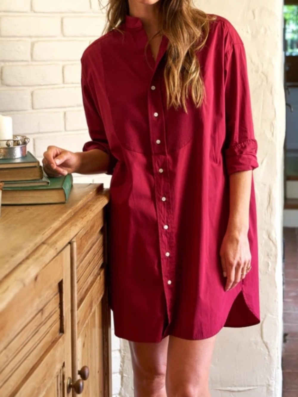 Frank & Eileen TORI Italian Texedo Shirtdress in Superluxe Red Cotton size XL